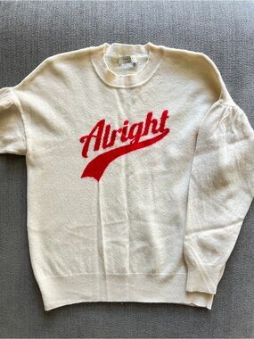 Sandro Alright Graphic Cream Sweater with Red Script